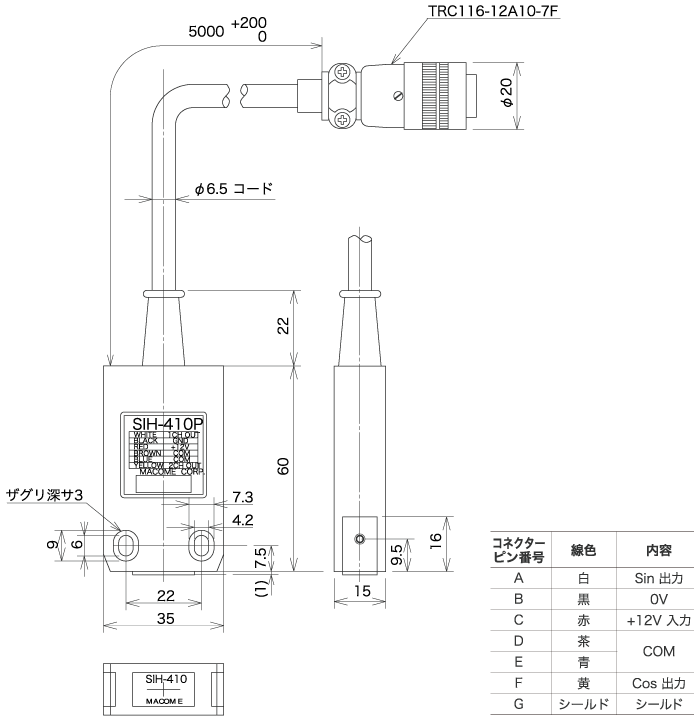 インクリメンタル リニアエンコーダー 読取ヘッド『SIH-410P』外形図