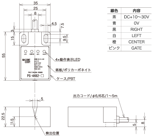 磁気近接スイッチ 4chスイッチング出力タイプ ポジショニングセンサー『PS-4482-N』『PS-4482-S』外形図